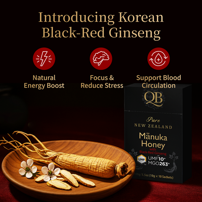UMF™10+ MGO 263+ QB 마누카 꿀 홍삼 사쳇