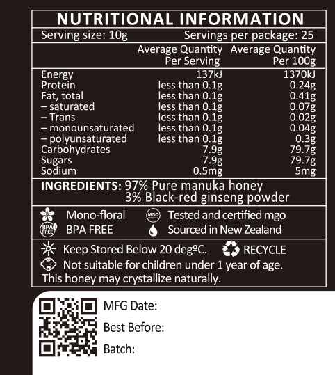 UMF™10+ QB Manuka Honey with Black-Red Ginseng