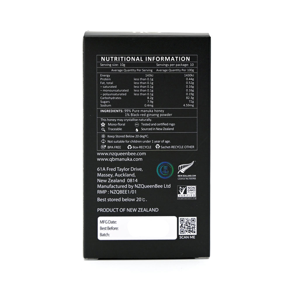 UMF™10+ MGO 263+ QB 마누카 꿀 홍삼 사쳇